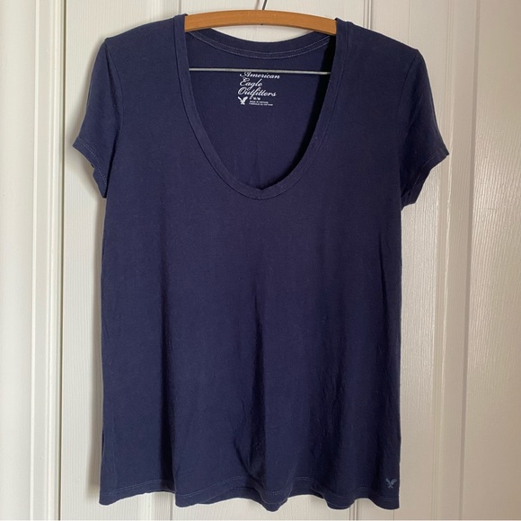 American Eagle Outfitters Navy Blue Short Sleeve Scoop Neck Layering Y2K Tee M - Picture 1 of 8